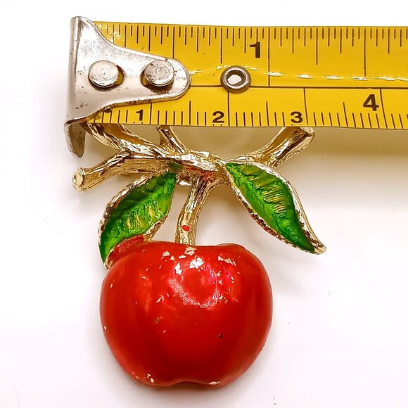 Vintage Gerrys Brooch Red Apple Gold-Tone Enamel Leaves Branch Design Pin - Picture 7 of 8
